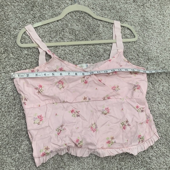 Y2K Bella Notte Pink Floral Faux Wrap Tank Top - Picture 7 of 8